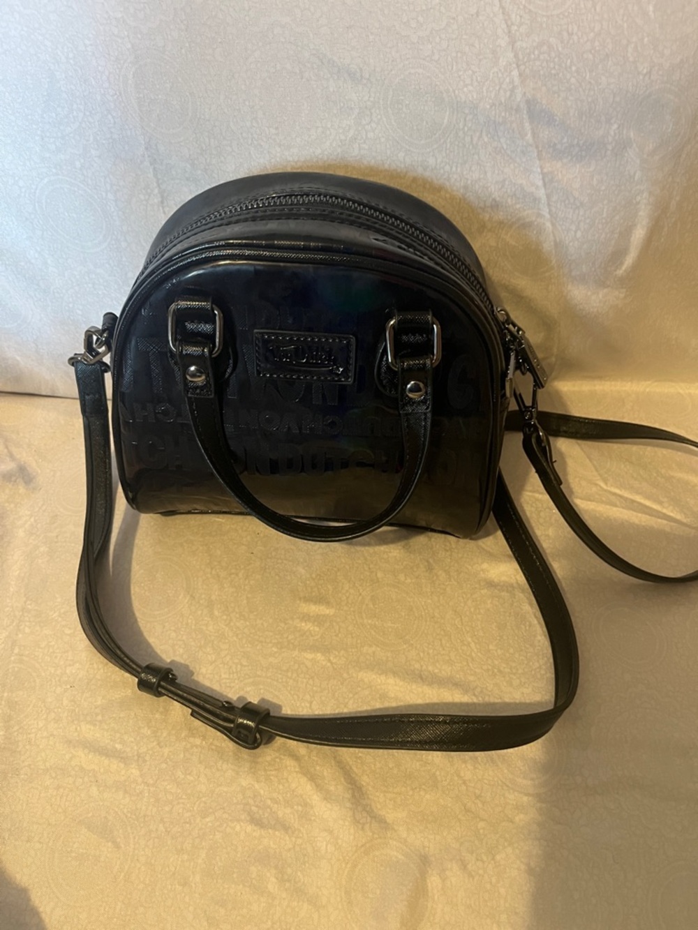 Von Dutch Mini Black Patent Dome Crossbody Satchel - Women Bags New Without Tags